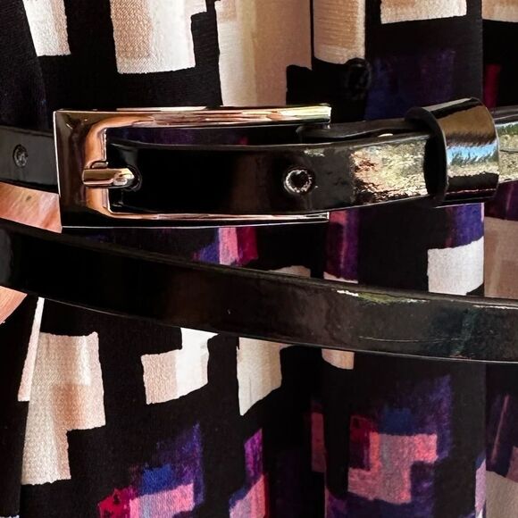 JESSICA Howard Midi Black Belted Geometric-Print A-Line Dress Size 10P - Picture 10 of 11